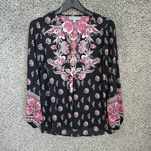 JM Collection Top Womens PM Petite Medium Pink Paisley Print Sheer Blouse Ladies